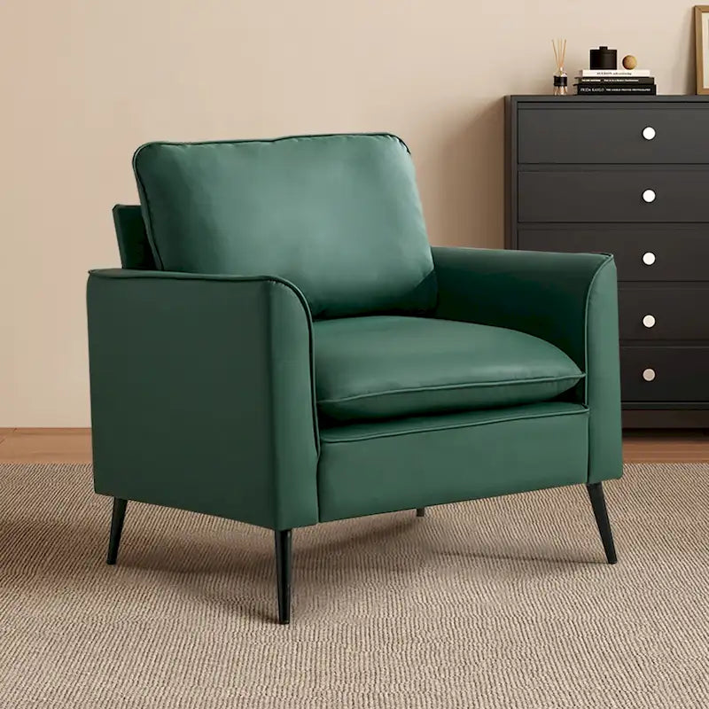 Fauteuil d'appoint moderne vert rembourré avec coussins moelleux