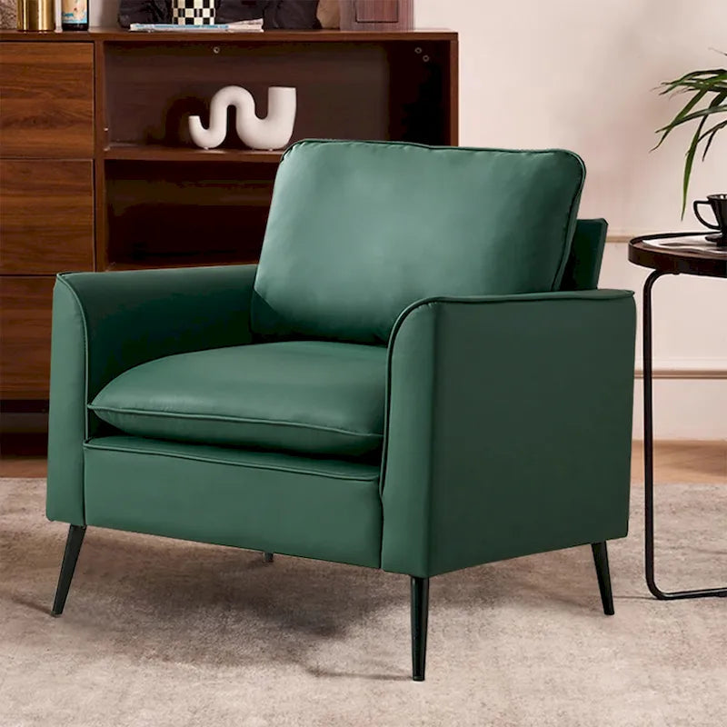 Fauteuil d'appoint moderne vert rembourré avec coussins moelleux