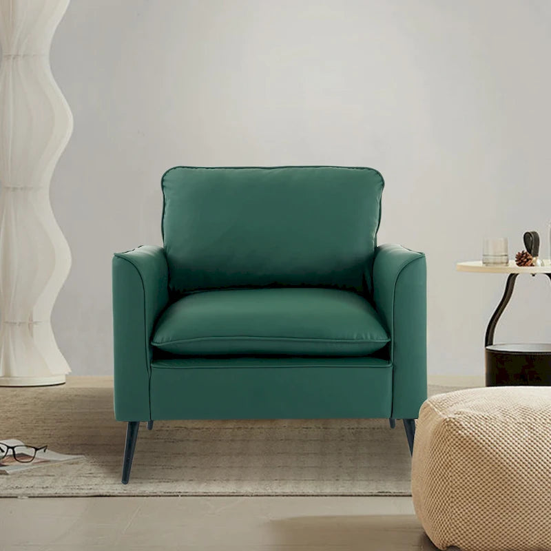 Fauteuil d'appoint moderne vert rembourré avec coussins moelleux