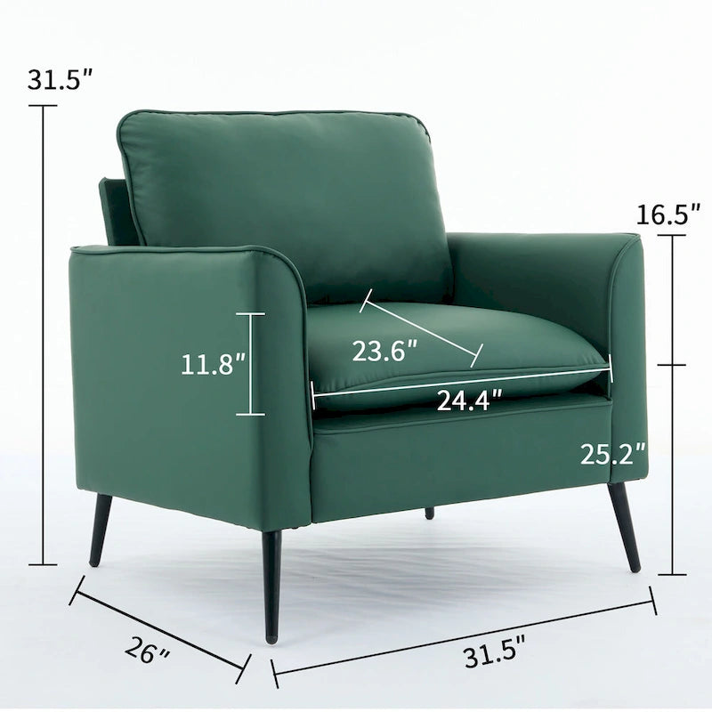 Fauteuil d'appoint moderne vert rembourré avec coussins moelleux