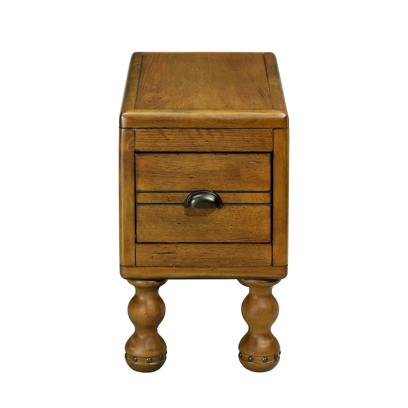 Table d'appoint en bois massif, table d'appoint étroite rectangulaire de 60 cm avec tiroir, table de chevet vintage pour petits espaces