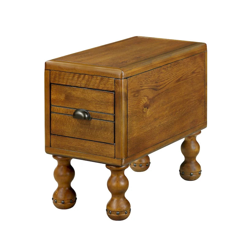 Table d'appoint en bois massif, table d'appoint étroite rectangulaire de 60 cm avec tiroir, table de chevet vintage pour petits espaces