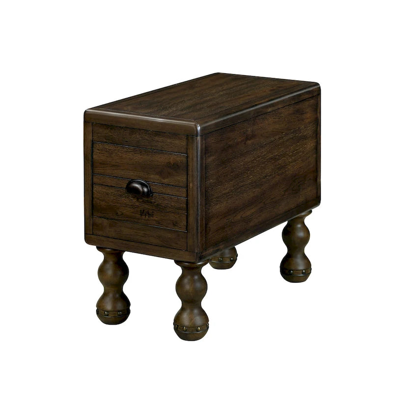Table d'appoint en bois massif, table d'appoint étroite rectangulaire de 60 cm avec tiroir, table de chevet vintage pour petits espaces