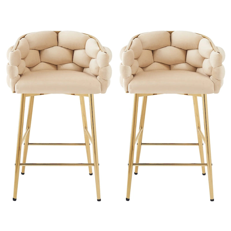 Tabourets de bar modernes de 71 cm avec dossier et assise rembourrés en velours, pieds en métal pour salle à manger, salon et chambre