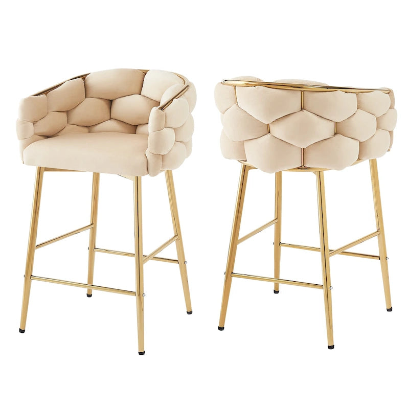 Tabourets de bar modernes de 71 cm avec dossier et assise rembourrés en velours, pieds en métal pour salle à manger, salon et chambre
