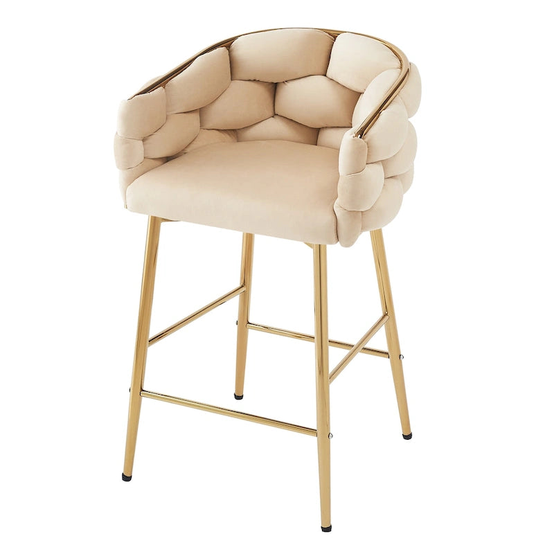 Tabourets de bar modernes de 71 cm avec dossier et assise rembourrés en velours, pieds en métal pour salle à manger, salon et chambre