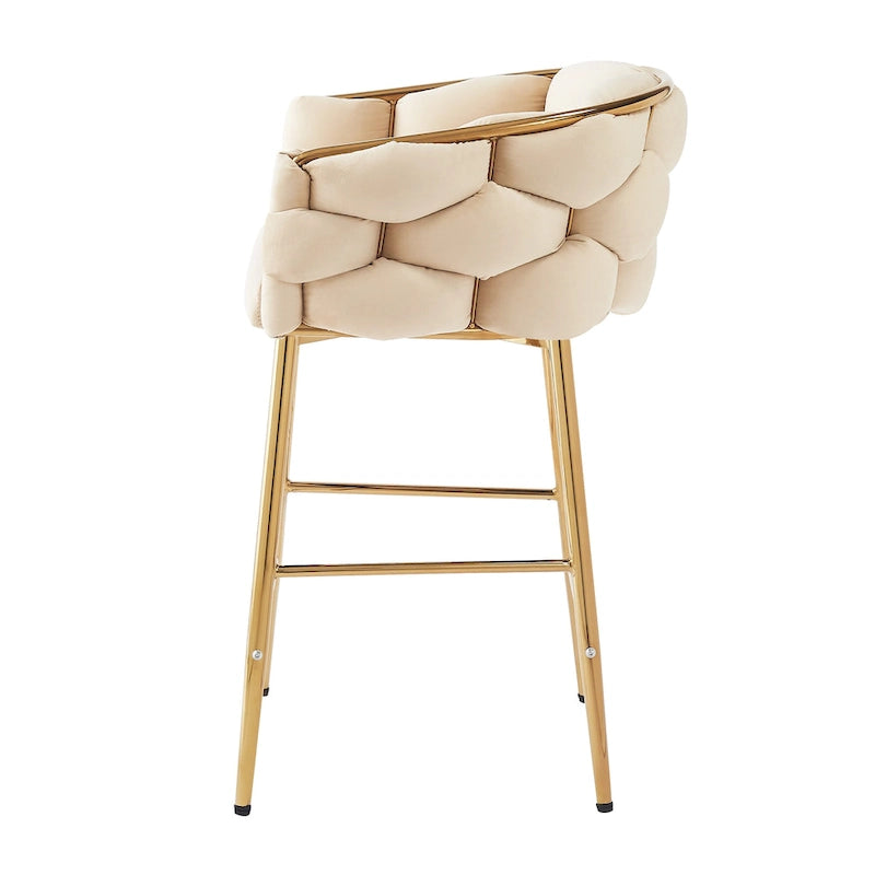 Tabourets de bar modernes de 71 cm avec dossier et assise rembourrés en velours, pieds en métal pour salle à manger, salon et chambre