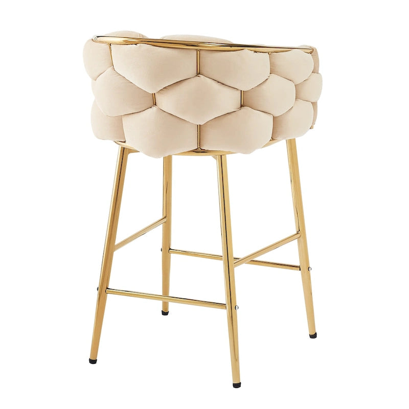 Tabourets de bar modernes de 71 cm avec dossier et assise rembourrés en velours, pieds en métal pour salle à manger, salon et chambre