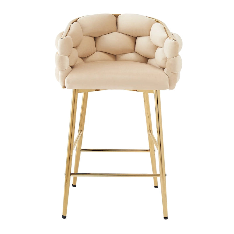 Tabourets de bar modernes de 71 cm avec dossier et assise rembourrés en velours, pieds en métal pour salle à manger, salon et chambre