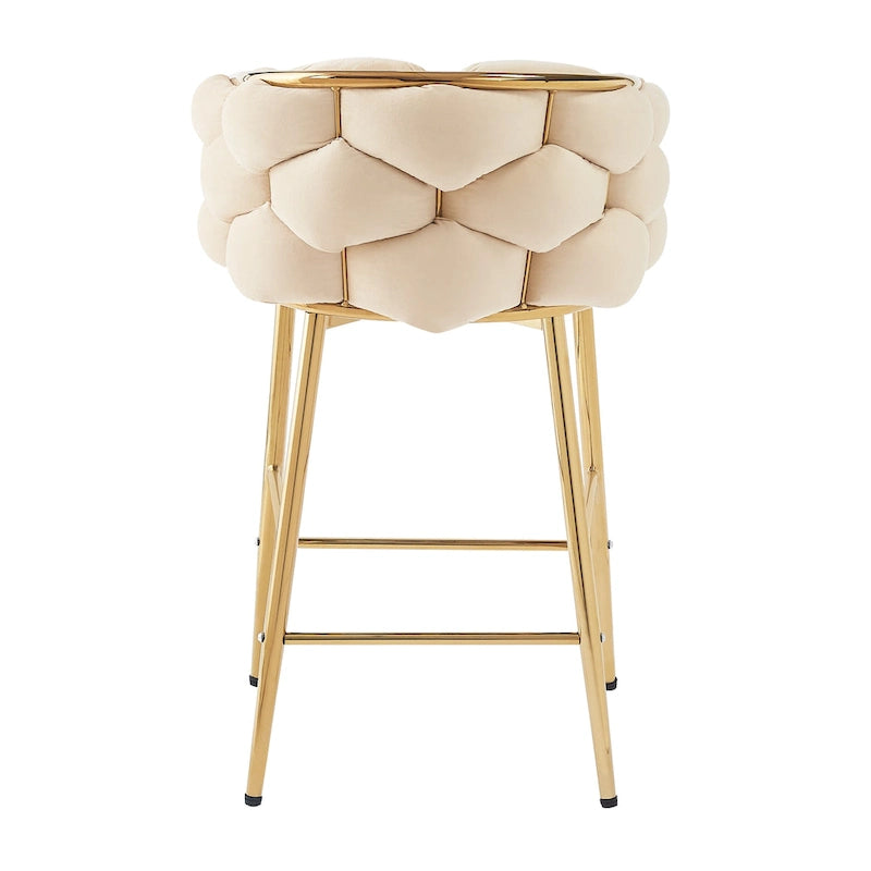 Tabourets de bar modernes de 71 cm avec dossier et assise rembourrés en velours, pieds en métal pour salle à manger, salon et chambre