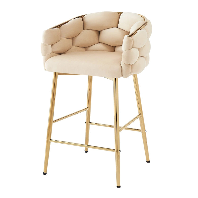 Tabourets de bar modernes de 71 cm avec dossier et assise rembourrés en velours, pieds en métal pour salle à manger, salon et chambre