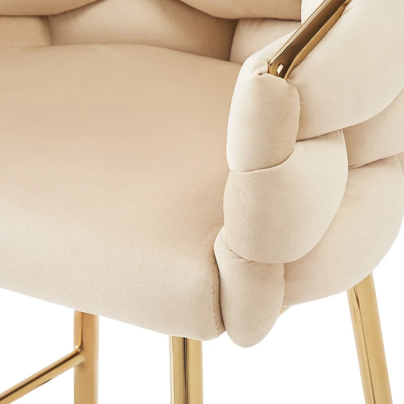 Tabourets de bar modernes de 71 cm avec dossier et assise rembourrés en velours, pieds en métal pour salle à manger, salon et chambre