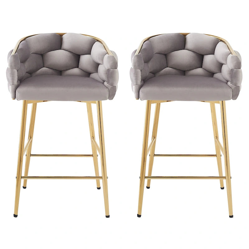 Tabourets de bar modernes de 71 cm avec dossier et assise rembourrés en velours, pieds en métal pour salle à manger, salon et chambre