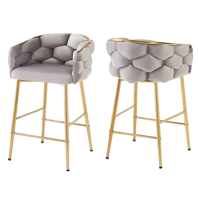Tabourets de bar modernes de 71 cm avec dossier et assise rembourrés en velours, pieds en métal pour salle à manger, salon et chambre
