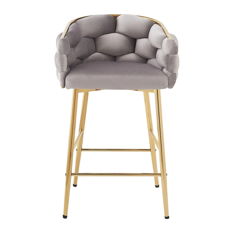 Tabourets de bar modernes de 71 cm avec dossier et assise rembourrés en velours, pieds en métal pour salle à manger, salon et chambre