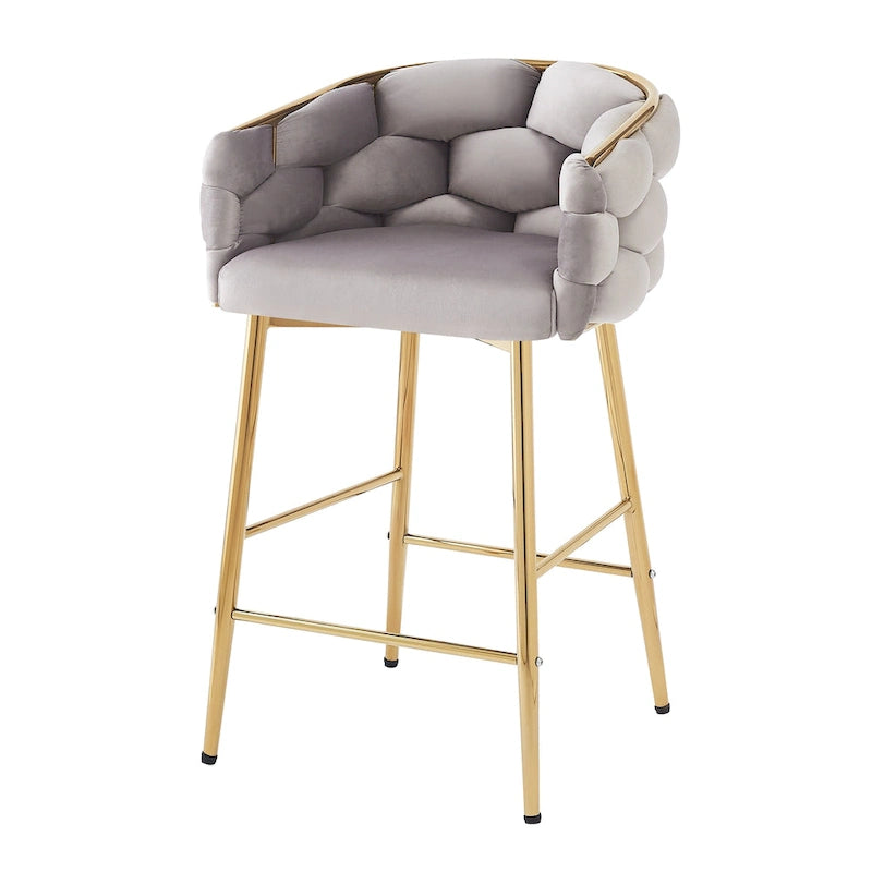 Tabourets de bar modernes de 71 cm avec dossier et assise rembourrés en velours, pieds en métal pour salle à manger, salon et chambre