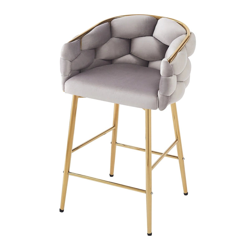 Tabourets de bar modernes de 71 cm avec dossier et assise rembourrés en velours, pieds en métal pour salle à manger, salon et chambre