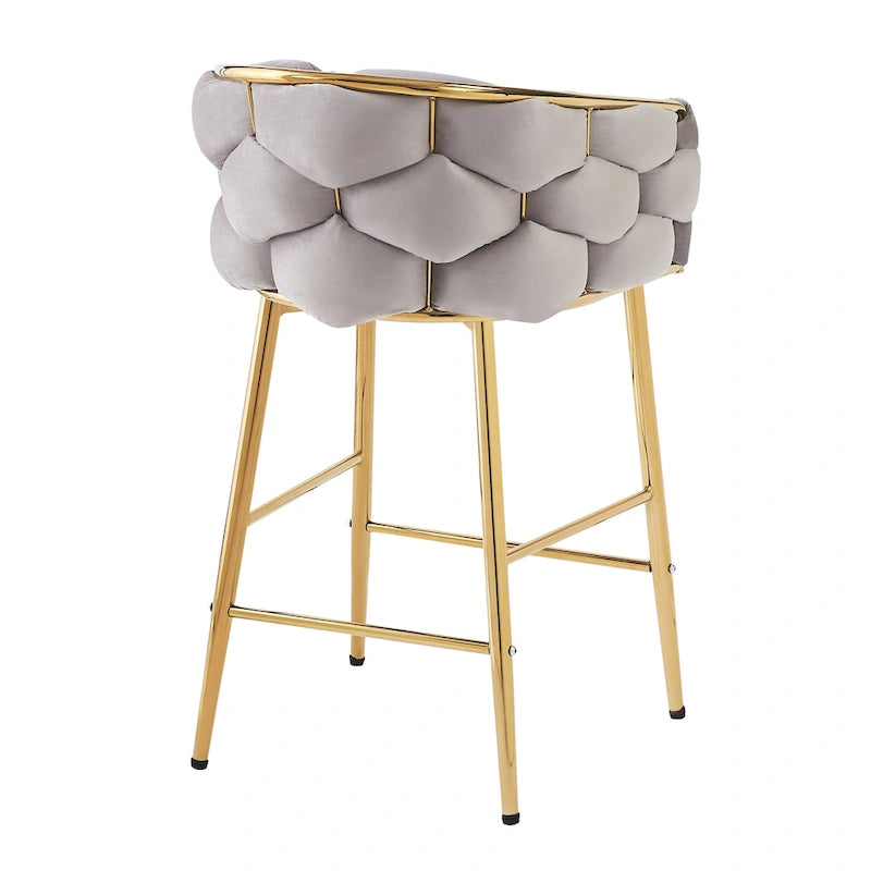 Tabourets de bar modernes de 71 cm avec dossier et assise rembourrés en velours, pieds en métal pour salle à manger, salon et chambre