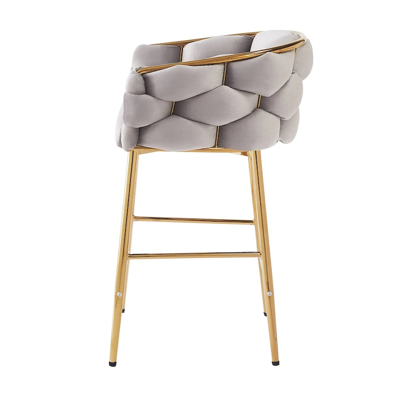 Tabourets de bar modernes de 71 cm avec dossier et assise rembourrés en velours, pieds en métal pour salle à manger, salon et chambre