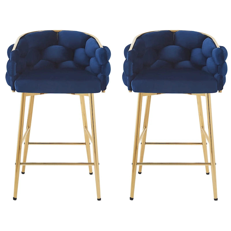 Tabourets de bar modernes de 71 cm avec dossier et assise rembourrés en velours, pieds en métal pour salle à manger, salon et chambre