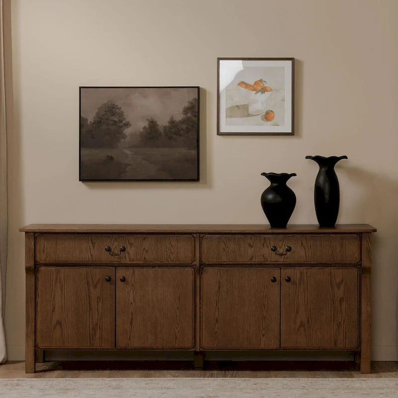 Buffet bas avec tiroirs, brun chaud