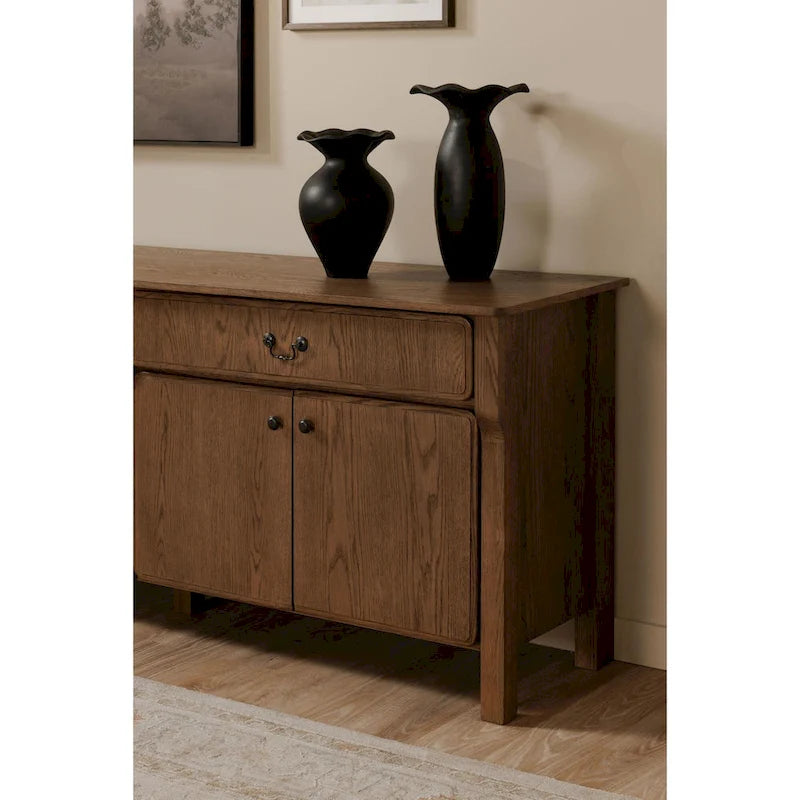 Buffet bas avec tiroirs, brun chaud