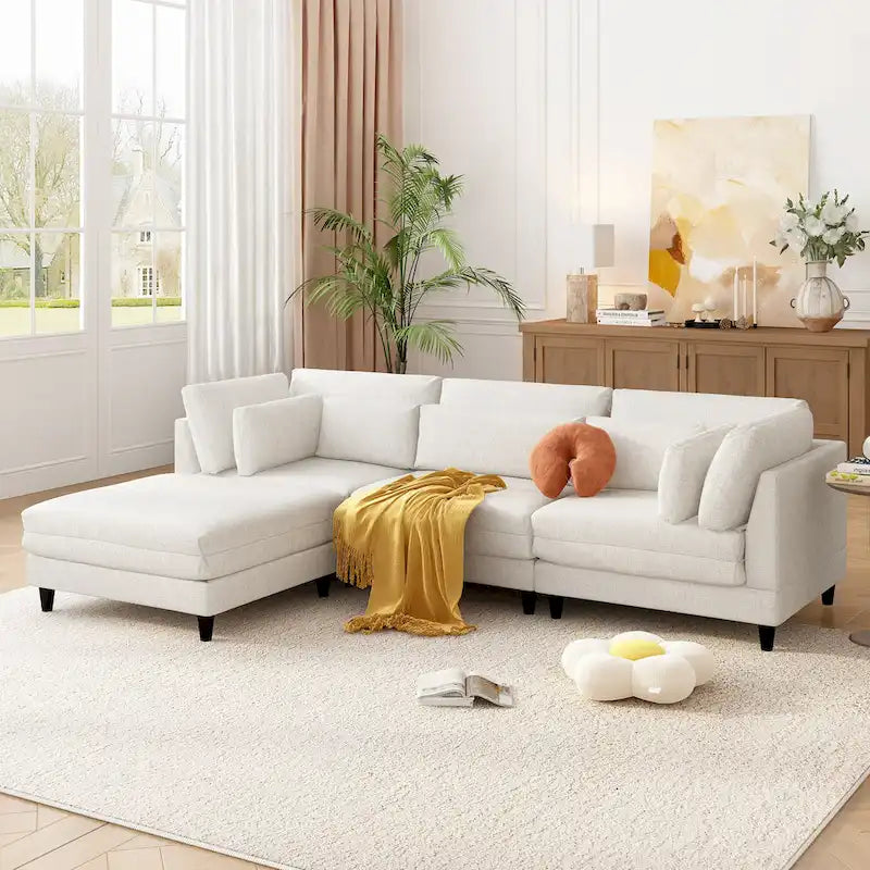 Canapé modulable contemporain avec pouf mobile et 5 coussins