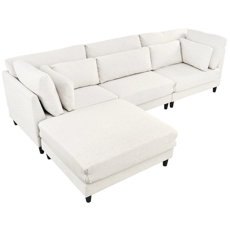 Canapé modulable contemporain avec pouf mobile et 5 coussins