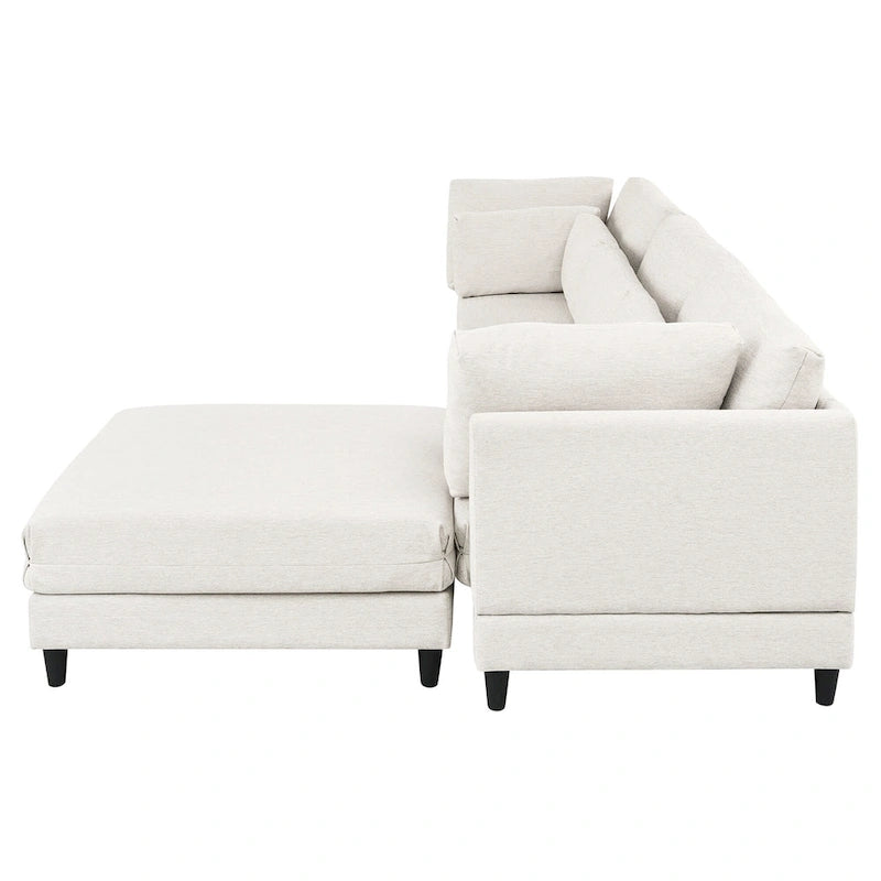 Canapé modulable contemporain avec pouf mobile et 5 coussins