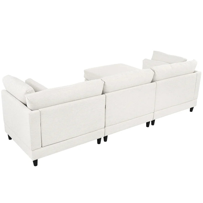 Canapé modulable contemporain avec pouf mobile et 5 coussins