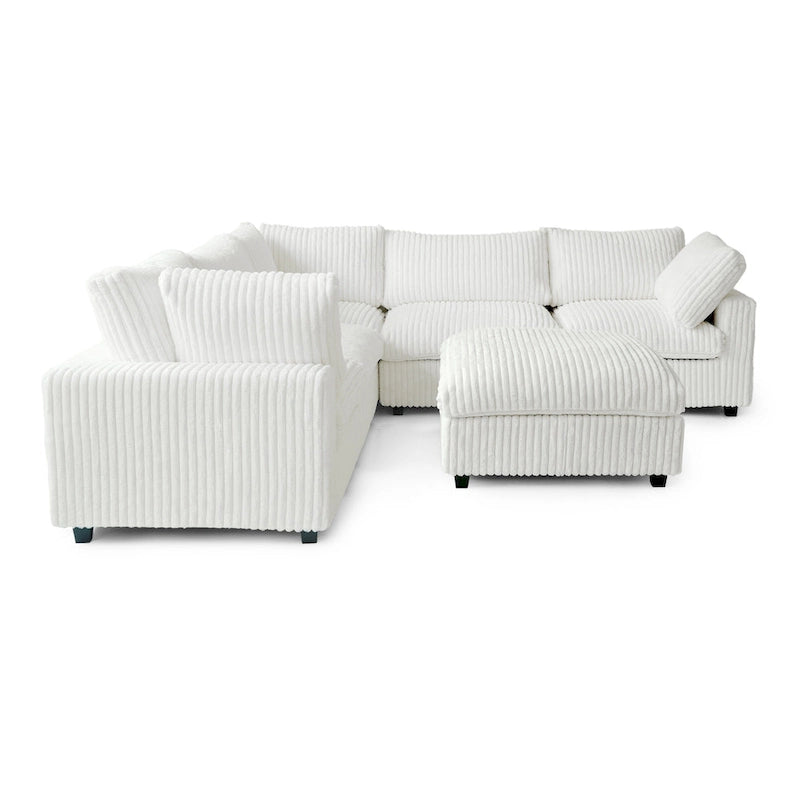 Canapé modulable, canapé convertible en V, adapté au salon, canapé confortable 5 places avec méridienne et pouf