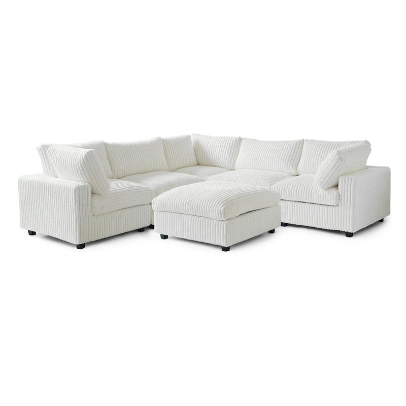 Canapé modulable, canapé convertible en V, adapté au salon, canapé confortable 5 places avec méridienne et pouf