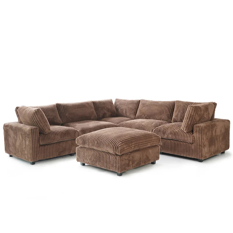 Canapé modulable, canapé convertible en V, adapté au salon, canapé confortable 5 places avec méridienne et pouf