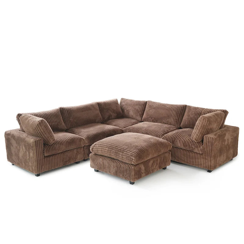Canapé modulable, canapé convertible en V, adapté au salon, canapé confortable 5 places avec méridienne et pouf