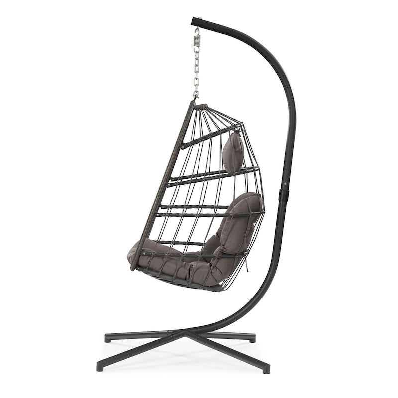 Balancelle suspendue en osier pour terrasse extérieure, cadre en osier de rotin et aluminium résistant aux intempéries avec coussin et appuie-tête