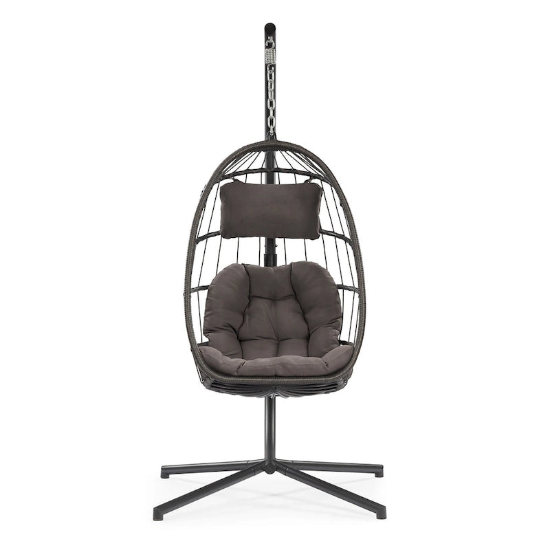 Balancelle suspendue en osier pour terrasse extérieure, cadre en osier de rotin et aluminium résistant aux intempéries avec coussin et appuie-tête