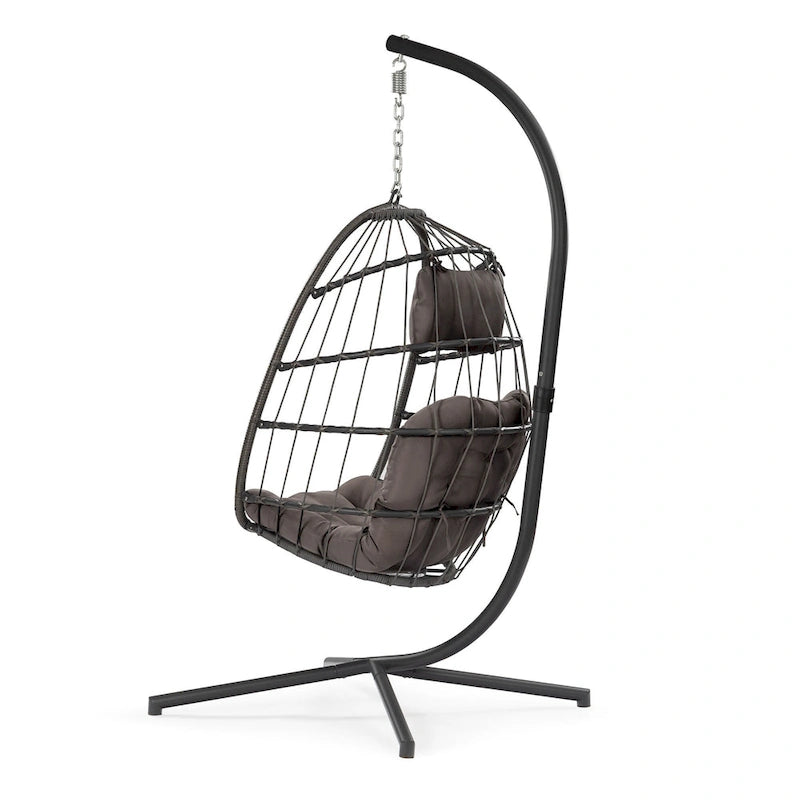 Balancelle suspendue en osier pour terrasse extérieure, cadre en osier de rotin et aluminium résistant aux intempéries avec coussin et appuie-tête