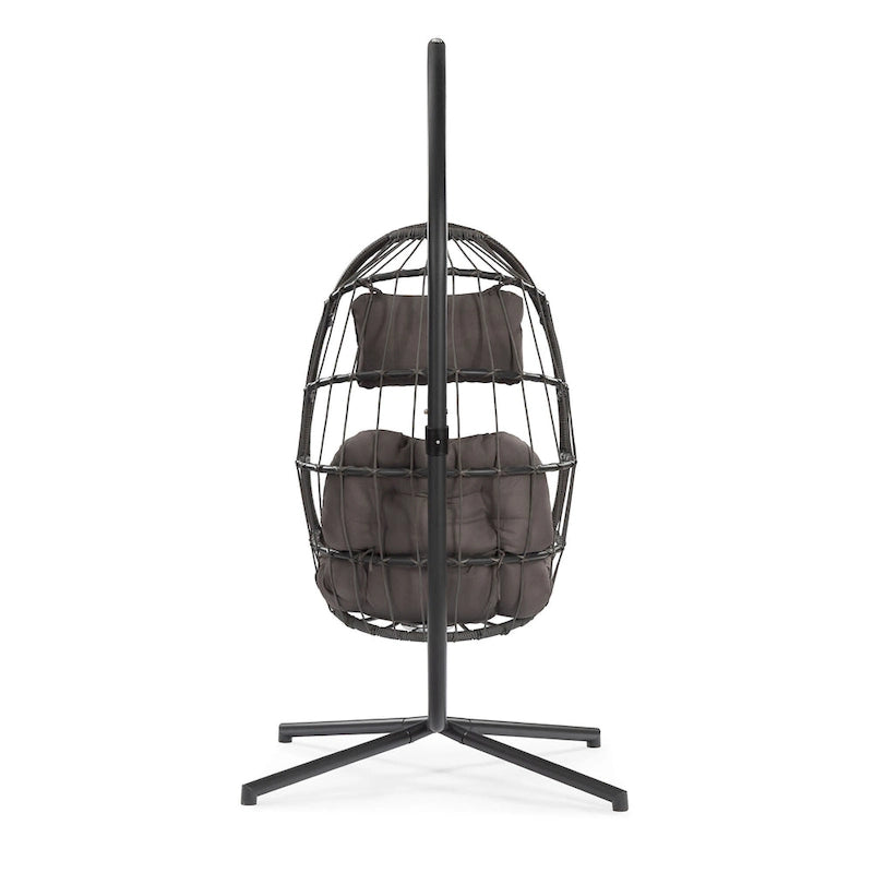 Balancelle suspendue en osier pour terrasse extérieure, cadre en osier de rotin et aluminium résistant aux intempéries avec coussin et appuie-tête
