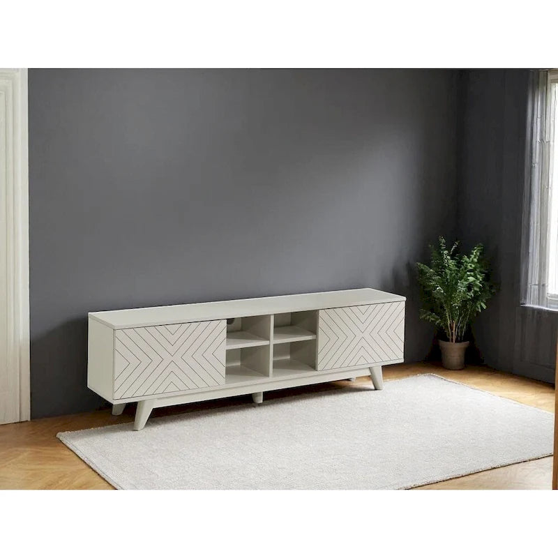 Meuble TV moderne avec 2 portes et 4 niches de rangement, centre de divertissement pour salon