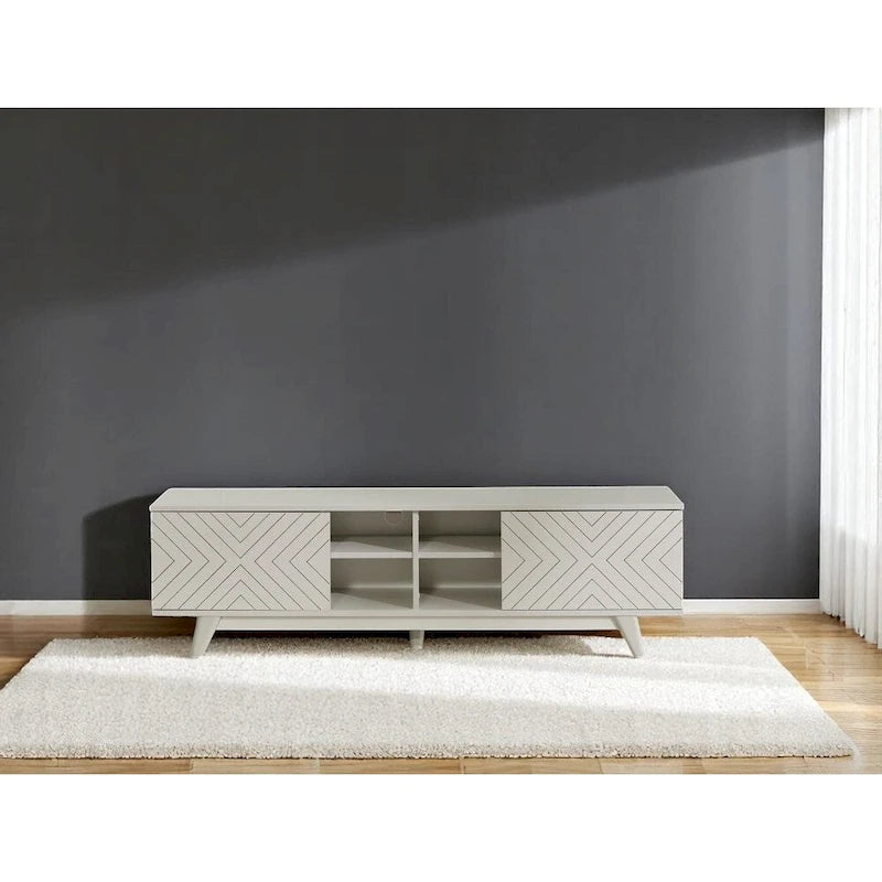 Meuble TV moderne avec 2 portes et 4 niches de rangement, centre de divertissement pour salon