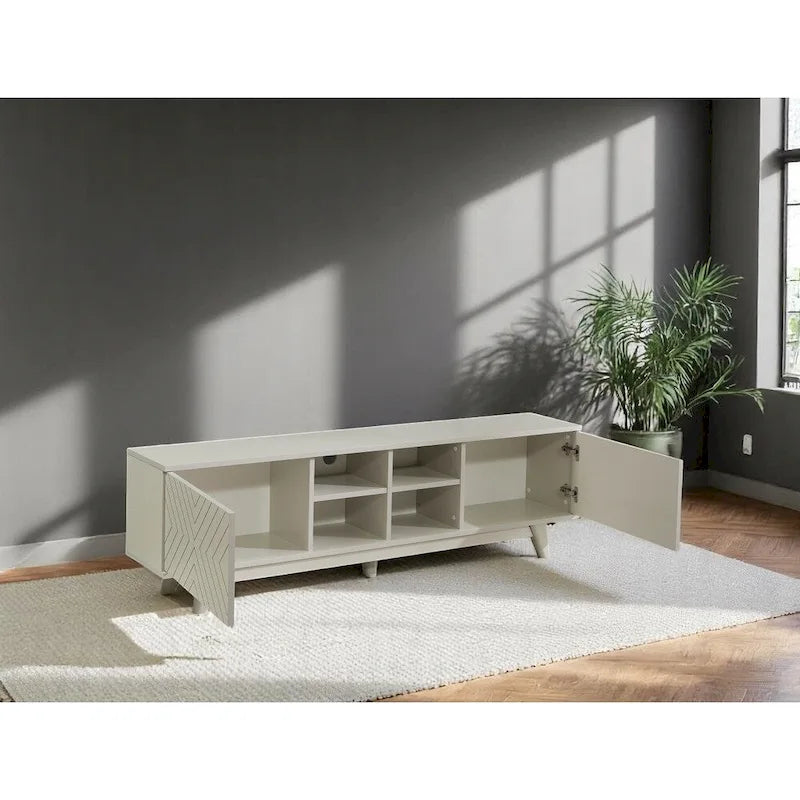 Meuble TV moderne avec 2 portes et 4 niches de rangement, centre de divertissement pour salon