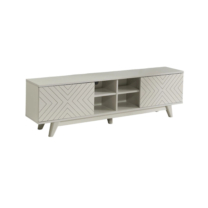 Meuble TV moderne avec 2 portes et 4 niches de rangement, centre de divertissement pour salon