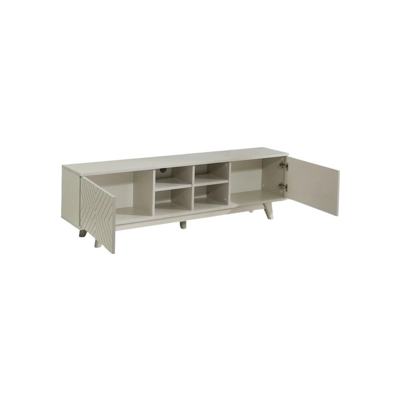 Meuble TV moderne avec 2 portes et 4 niches de rangement, centre de divertissement pour salon