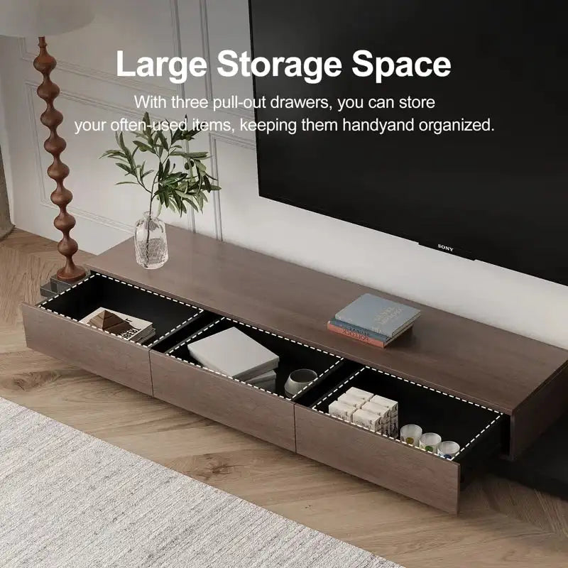 Meuble TV multimédia extensible rétractable à 3 tiroirs, 70-110 cm