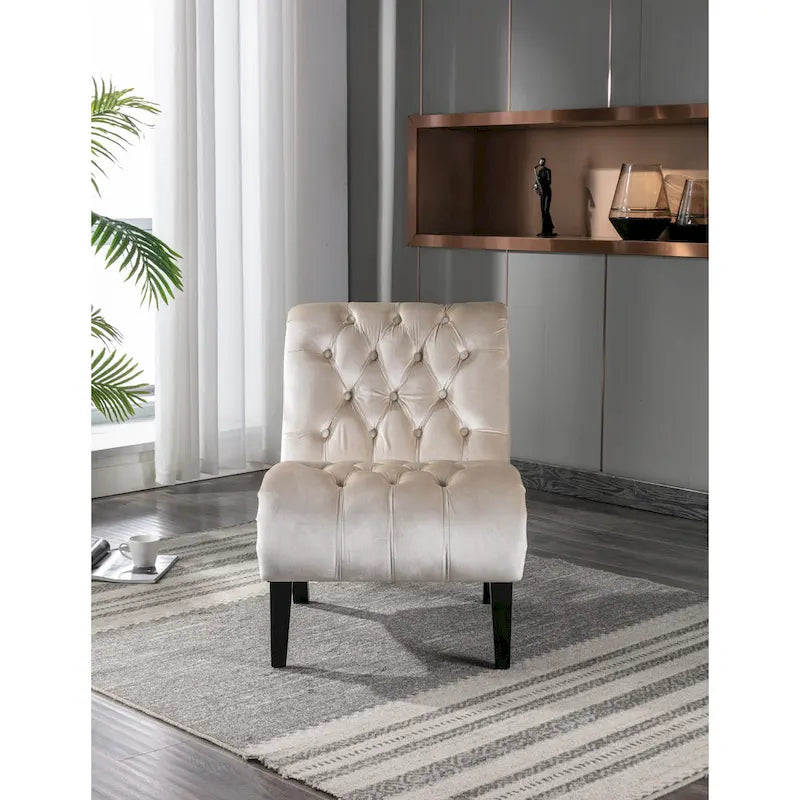 Fauteuil d'appoint capitonné Beige 22.83 boutons avec pieds en bois