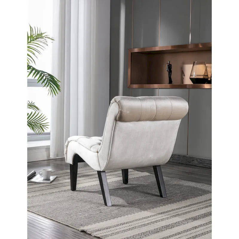 Fauteuil d'appoint capitonné Beige 22.83 boutons avec pieds en bois