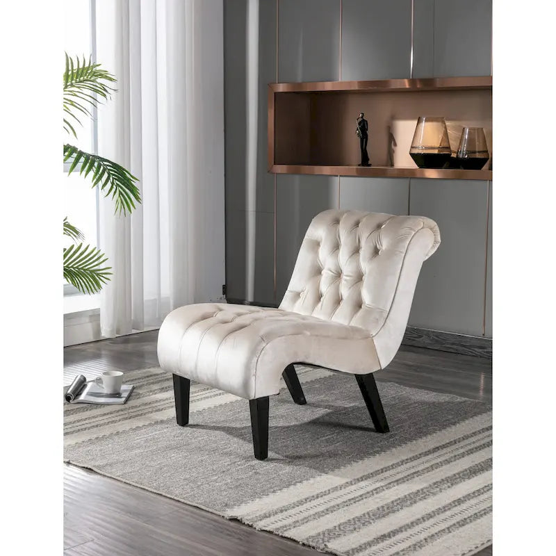 Fauteuil d'appoint capitonné Beige 22.83 boutons avec pieds en bois