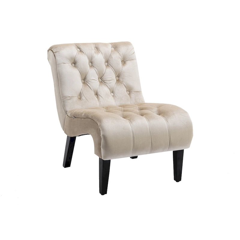 Fauteuil d'appoint capitonné Beige 22.83 boutons avec pieds en bois