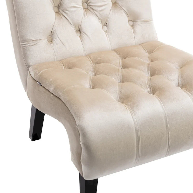 Fauteuil d'appoint capitonné Beige 22.83 boutons avec pieds en bois