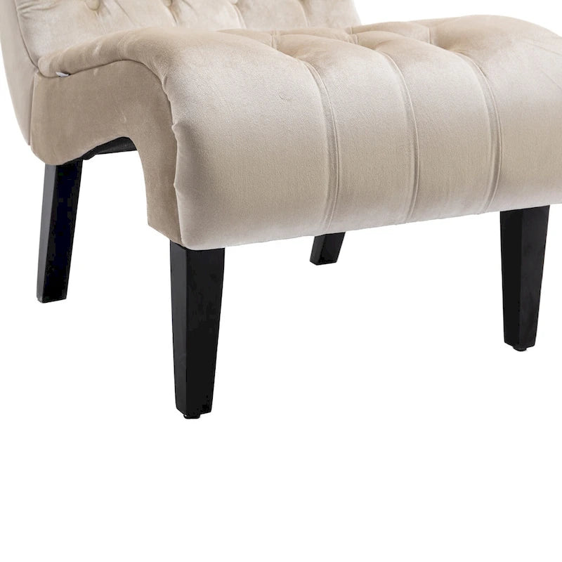 Fauteuil d'appoint capitonné Beige 22.83 boutons avec pieds en bois